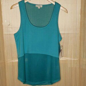 Jessica Simpson The Warm Up Womens Teal Mesh Knit Tank Top Large